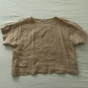 Linenfox Mona Top in Beige, Size XS